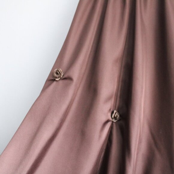 Chouyatou Brown Floral Rose Applique A-Line Pleated Swing Midi Skirt Large - Picture 4 of 8